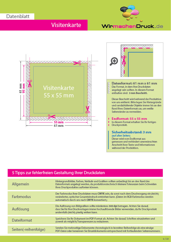Product Bild multiloft-visitenkarten_quadrat_55_x_55_mm_einseitig_folienkaschiert_matt__4_4_farbig_(beidseitiger_druck)