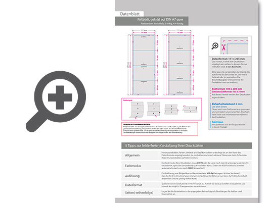 Product Bild faltblatt__gefalzt_auf_din_a7_quer__horizontaler_wickelfalz__8-seitig